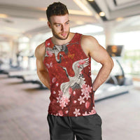 Hawaii Japan Cranes Sakura Flower Red Men Tank Top Japan Heritage Spirit - Polynesian Pride