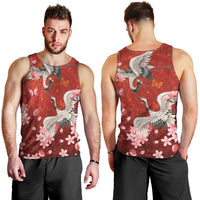 Hawaii Japan Cranes Sakura Flower Red Men Tank Top Japan Heritage Spirit - Polynesian Pride