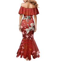 Hawaii Japan Cranes Sakura Flower Red Mermaid Dress Japan Heritage Spirit - Polynesian Pride