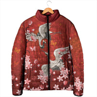 Hawaii Japan Cranes Sakura Flower Red Padded Jacket Japan Heritage Spirit - Polynesian Pride