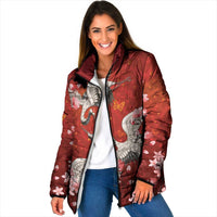 Hawaii Japan Cranes Sakura Flower Red Padded Jacket Japan Heritage Spirit - Polynesian Pride
