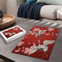 Hawaii Japan Cranes Sakura Flower Red Puzzle Japan Heritage Spirit - Polynesian Pride