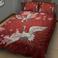 Hawaii Japan Cranes Sakura Flower Red Quilt Bed Set Japan Heritage Spirit - Polynesian Pride