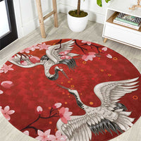 Hawaii Japan Cranes Sakura Flower Red Round Carpet Japan Heritage Spirit - Polynesian Pride