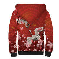 Hawaii Japan Cranes Sakura Flower Red Sherpa Hoodie Japan Heritage Spirit - Polynesian Pride