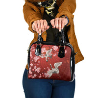 Hawaii Japan Cranes Sakura Flower Red Shoulder Handbag Japan Heritage Spirit - Polynesian Pride