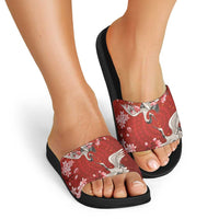 Hawaii Japan Cranes Sakura Flower Red Slide Sandals Japan Heritage Spirit - Polynesian Pride