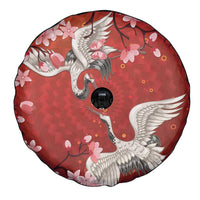 Hawaii Japan Cranes Sakura Flower Red Spare Tire Cover Japan Heritage Spirit - Polynesian Pride