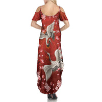 Hawaii Japan Cranes Sakura Flower Red Summer Maxi Dress Japan Heritage Spirit LT01 - Polynesian Pride