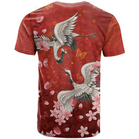 Hawaii Japan Cranes Sakura Flower Red T Shirt Japan Heritage Spirit - Polynesian Pride