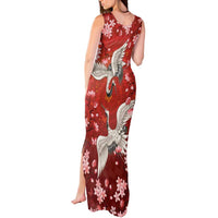 Hawaii Japan Cranes Sakura Flower Red Tank Maxi Dress Japan Heritage Spirit - Polynesian Pride
