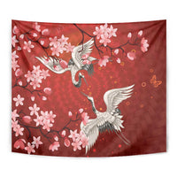 Hawaii Japan Cranes Sakura Flower Red Tapestry Japan Heritage Spirit - Polynesian Pride