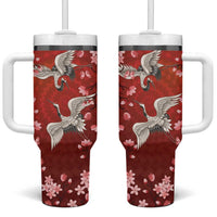 Hawaii Japan Cranes Sakura Flower Red Tumbler With Handle Japan Heritage Spirit - Polynesian Pride
