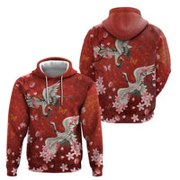 Hawaii Japan Cranes Sakura Flower Red Zip Hoodie Japan Heritage Spirit - Polynesian Pride