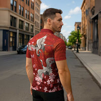 Hawaii Japan Cranes Sakura Flower Red Zipper Polo Shirt Japan Heritage Spirit LT01 - Polynesian Pride