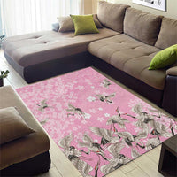 Cranes Sakura Floral Pink Pastel Area Rug Hawaii Japan Culture - Polynesian Pride