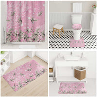 Cranes Sakura Floral Pink Pastel Bathroom Set Hawaii Japan Culture - Polynesian Pride