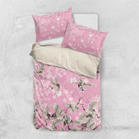 Cranes Sakura Floral Pink Pastel Bedding Set Hawaii Japan Culture - Polynesian Pride