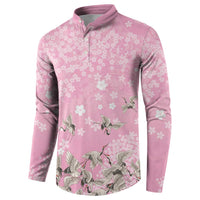 Cranes Sakura Floral Pink Pastel Button Sweatshirt Hawaii Japan Culture - Polynesian Pride