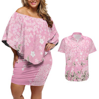 Cranes Sakura Floral Pink Pastel Couples Matching Off Shoulder Short Dress and Hawaiian Shirt Hawaii Japan Culture - Polynesian Pride