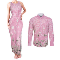 Cranes Sakura Floral Pink Pastel Couples Matching Tank Maxi Dress and Long Sleeve Button Shirt Hawaii Japan Culture - Polynesian Pride