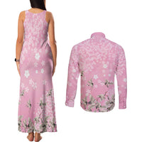 Cranes Sakura Floral Pink Pastel Couples Matching Tank Maxi Dress and Long Sleeve Button Shirt Hawaii Japan Culture - Polynesian Pride