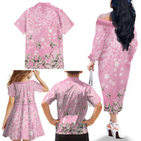 Cranes Sakura Floral Pink Pastel Family Matching Off The Shoulder Long Sleeve Dress and Hawaiian Shirt Hawaii Japan Culture - Polynesian Pride