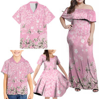 Cranes Sakura Floral Pink Pastel Family Matching Off Shoulder Maxi Dress and Hawaiian Shirt Hawaii Japan Culture LT01 - Polynesian Pride