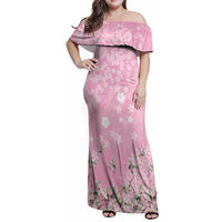 Cranes Sakura Floral Pink Pastel Family Matching Off Shoulder Maxi Dress and Hawaiian Shirt Hawaii Japan Culture LT01 Mom's Dress Pink - Polynesian Pride
