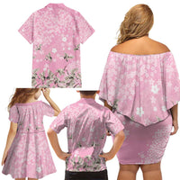 Cranes Sakura Floral Pink Pastel Family Matching Off Shoulder Short Dress and Hawaiian Shirt Hawaii Japan Culture - Polynesian Pride