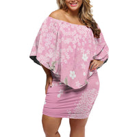 Cranes Sakura Floral Pink Pastel Family Matching Off Shoulder Short Dress and Hawaiian Shirt Hawaii Japan Culture LT01 Mom's Dress Pink - Polynesian Pride