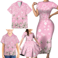 Cranes Sakura Floral Pink Pastel Family Matching Short Sleeve Bodycon Dress and Hawaiian Shirt Hawaii Japan Culture LT01 - Polynesian Pride