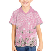 Cranes Sakura Floral Pink Pastel Family Matching Short Sleeve Bodycon Dress and Hawaiian Shirt Hawaii Japan Culture LT01 Son's Shirt Pink - Polynesian Pride