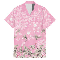 Cranes Sakura Floral Pink Pastel Family Matching Summer Maxi Dress and Hawaiian Shirt Hawaii Japan Culture LT01 Dad's Shirt - Short Sleeve Pink - Polynesian Pride