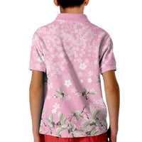 Cranes Sakura Floral Pink Pastel Kid Polo Shirt Hawaii Japan Culture LT01 - Polynesian Pride