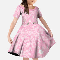 Cranes Sakura Floral Pink Pastel Kid Short Sleeve Dress Hawaii Japan Culture - Polynesian Pride