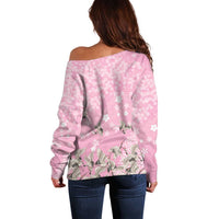 Cranes Sakura Floral Pink Pastel Off Shoulder Sweater Hawaii Japan Culture - Polynesian Pride