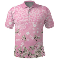 Cranes Sakura Floral Pink Pastel Polo Shirt Hawaii Japan Culture - Polynesian Pride