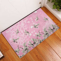 Cranes Sakura Floral Pink Pastel Rubber Doormat Hawaii Japan Culture - Polynesian Pride