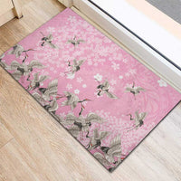 Cranes Sakura Floral Pink Pastel Rubber Doormat Hawaii Japan Culture - Polynesian Pride