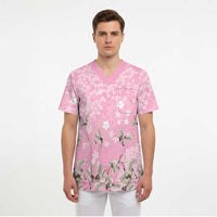 Cranes Sakura Floral Pink Pastel Scrub Top Hawaii Japan Culture - Polynesian Pride