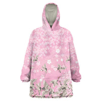 Cranes Sakura Floral Pink Pastel Wearable Blanket Hoodie Hawaii Japan Culture - Polynesian Pride