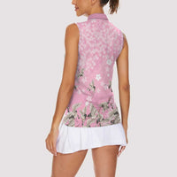 Cranes Sakura Floral Pink Pastel Women Sleeveless Polo Shirt Hawaii Japan Culture - Polynesian Pride