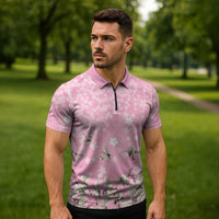 Cranes Sakura Floral Pink Pastel Zipper Polo Shirt Hawaii Japan Culture LT01 - Polynesian Pride