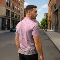 Cranes Sakura Floral Pink Pastel Zipper Polo Shirt Hawaii Japan Culture LT01 - Polynesian Pride