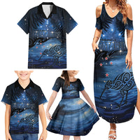 Personalised Matariki Kiwi Family Matching Summer Maxi Dress and Hawaiian Shirt Silver Fern LT01 - Polynesian Pride