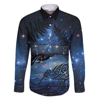 Personalised Matariki Kiwi Family Matching Summer Maxi Dress and Hawaiian Shirt Silver Fern LT01 Dad's Shirt - Long Sleeve Black - Polynesian Pride