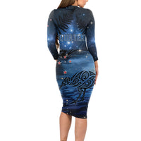 Personalised Matariki Kiwi Long Sleeve Bodycon Dress Silver Fern LT01 - Polynesian Pride