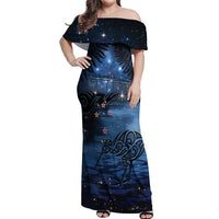 Personalised Matariki Kiwi Off Shoulder Maxi Dress Silver Fern LT01 Women Black - Polynesian Pride