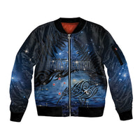 Personalised Matariki Kiwi Sleeve Zip Bomber Jacket Silver Fern LT01 Unisex Black - Polynesian Pride